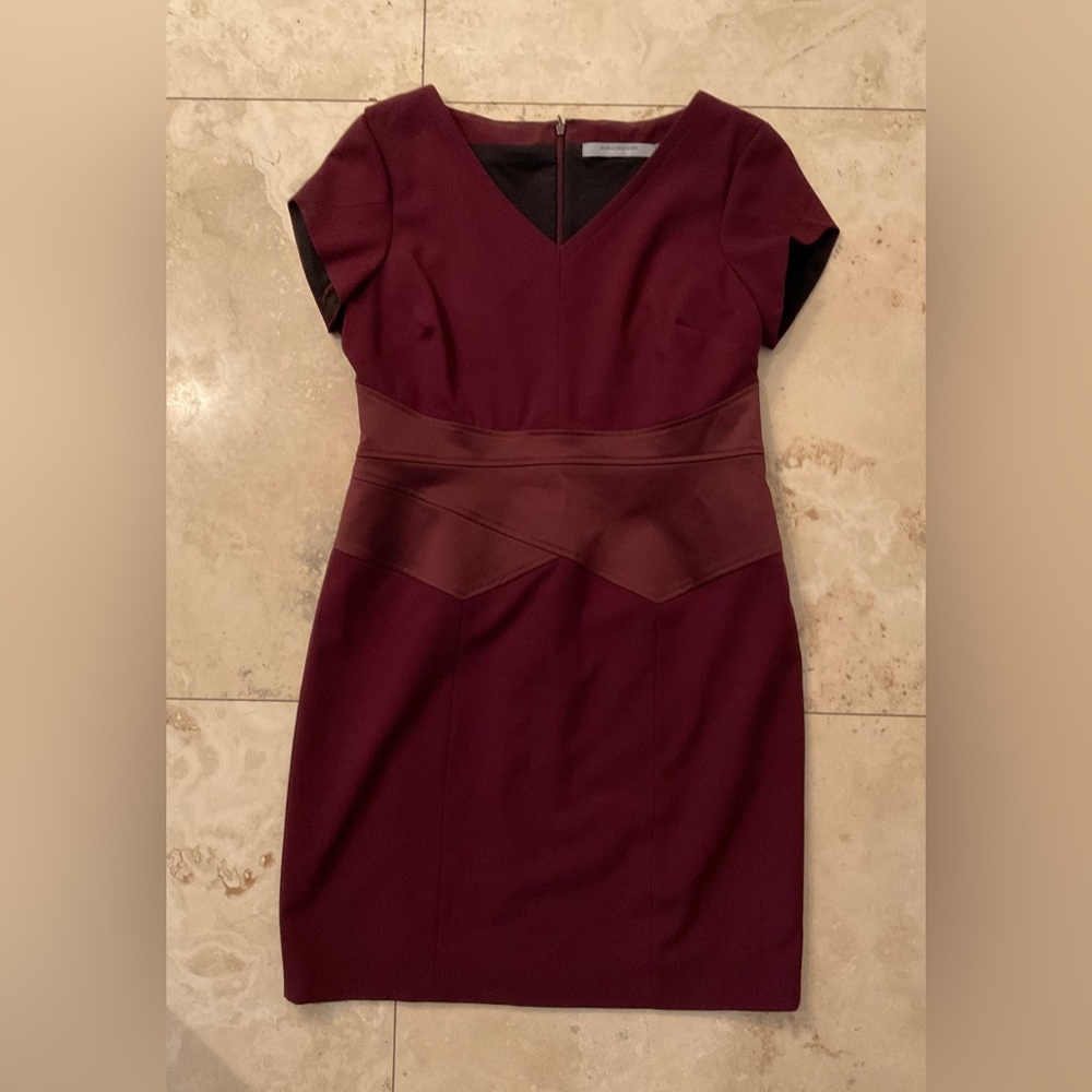 MARC NEW YORK ● Burgundy Cap Sleeve A-Line Dress with Waist Detail